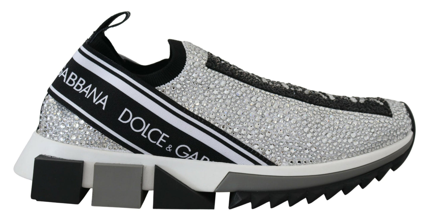 Dolce & Gabbana Silver Rhinestones Sorrento Sneakers Shoes Curated Luxury Accessories by Orvyn