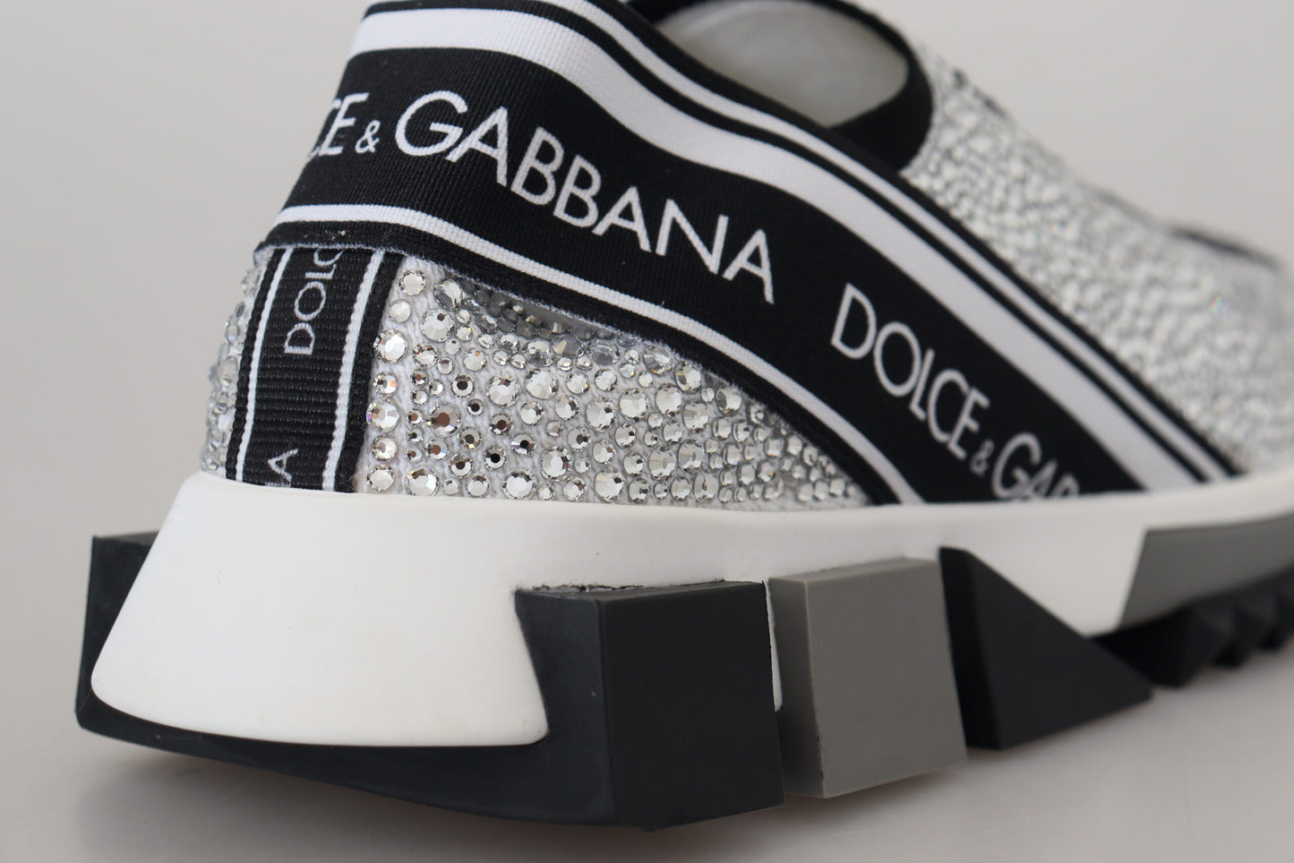 Dolce & Gabbana Silver Rhinestones Sorrento Sneakers Shoes Curated Luxury Accessories by Orvyn