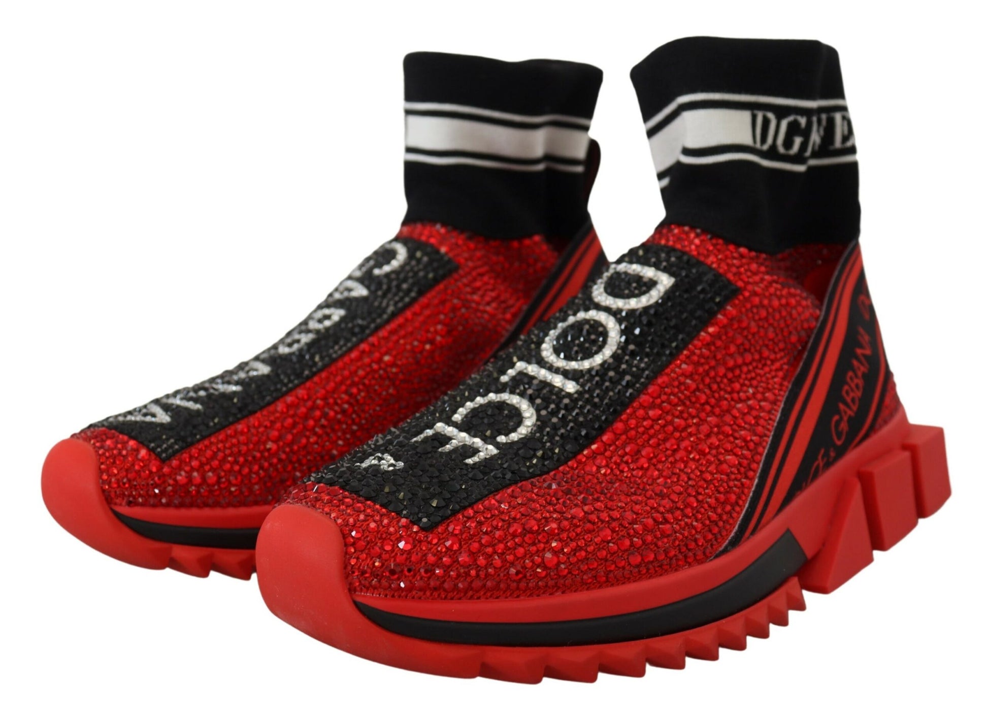 Dolce & Gabbana Red Bling Sorrento Sneakers Socks Shoes Curated Luxury Accessories by Orvyn