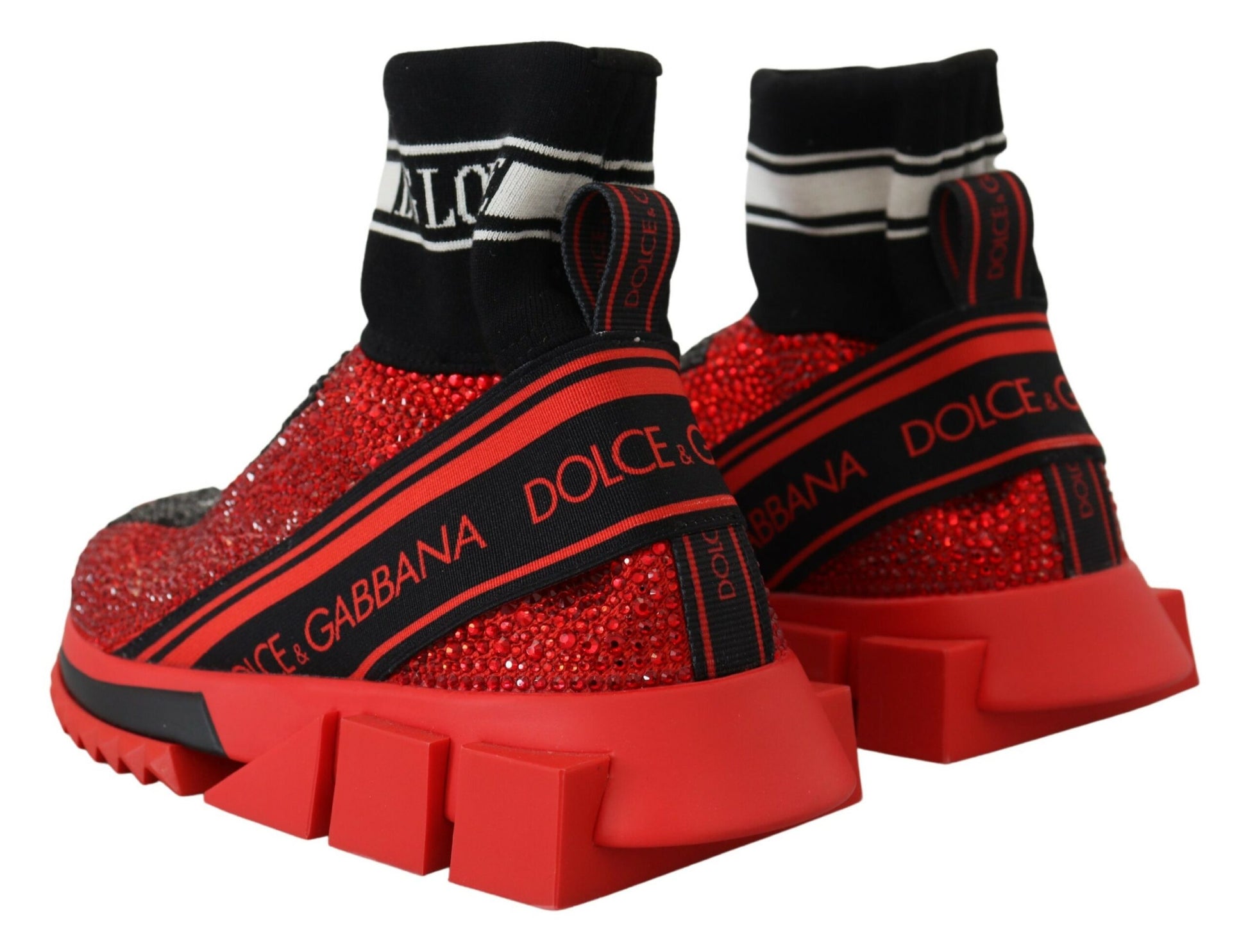 Dolce & Gabbana Red Bling Sorrento Sneakers Socks Shoes Curated Luxury Accessories by Orvyn