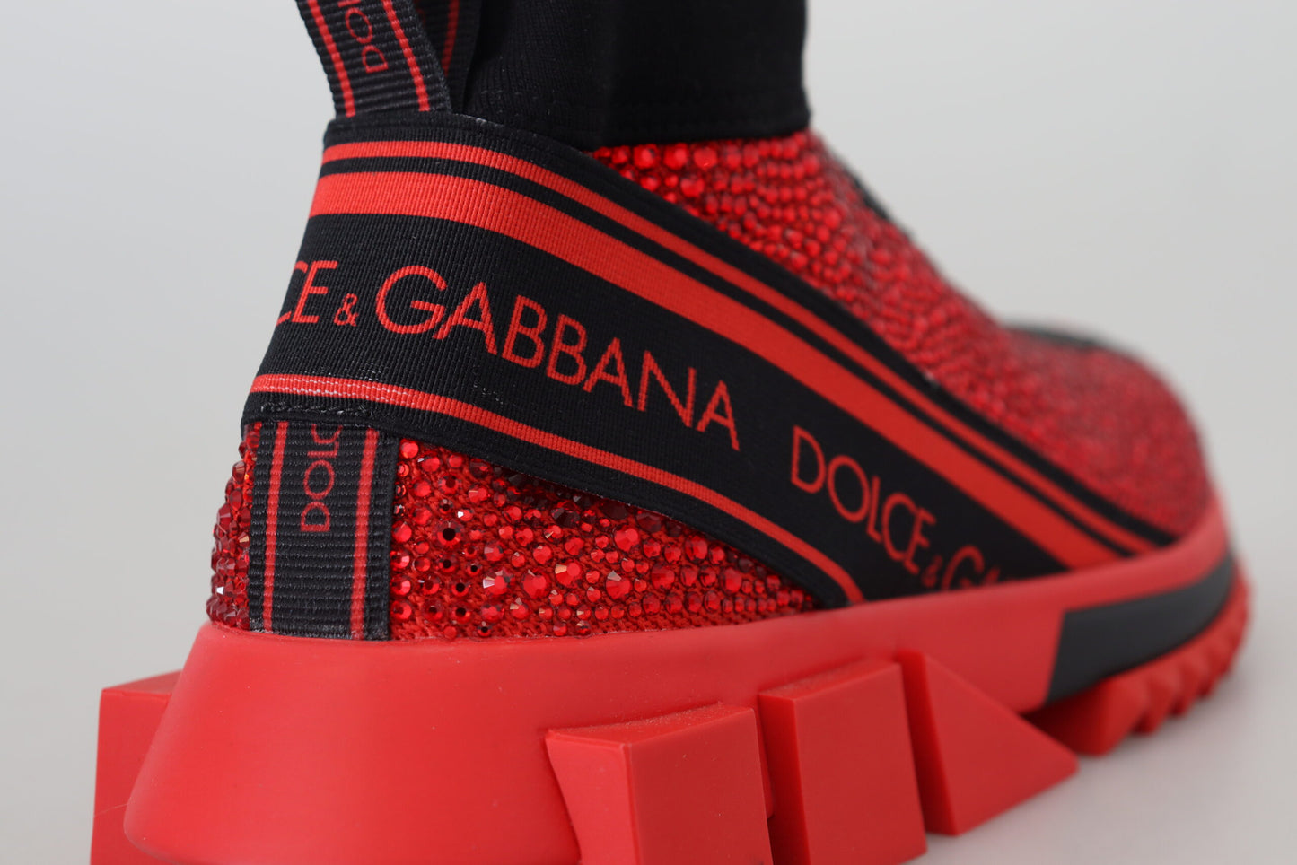 Dolce & Gabbana Red Bling Sorrento Sneakers Socks Shoes Curated Luxury Accessories by Orvyn