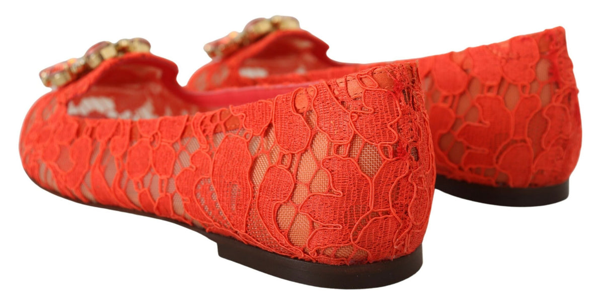 Dolce & Gabbana Red Taormina Lace Crystals Ballet Flats Shoes rot