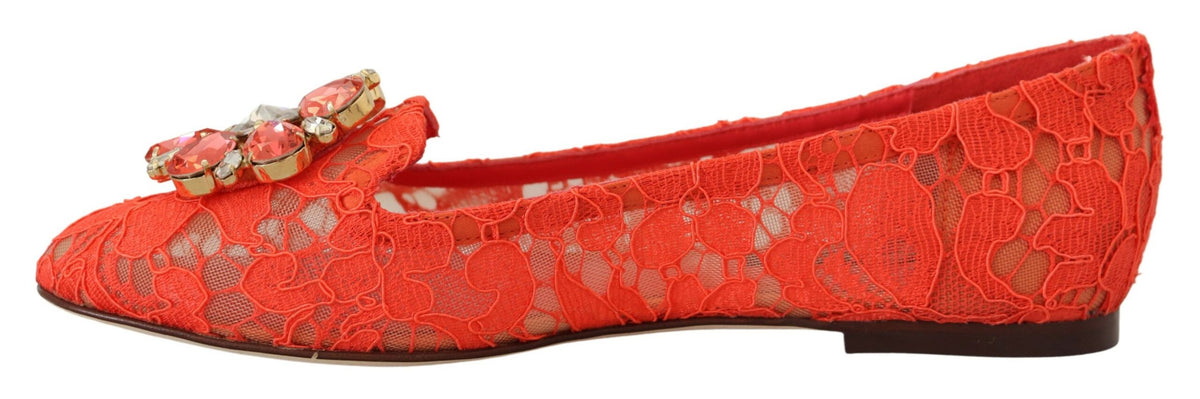 Dolce & Gabbana Red Taormina Lace Crystals Ballet Flats Shoes rot