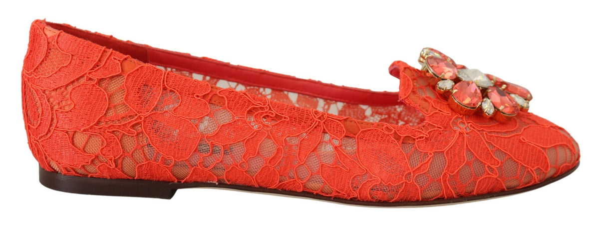 Dolce & Gabbana Red Taormina Lace Crystals Ballet Flats Shoes rot