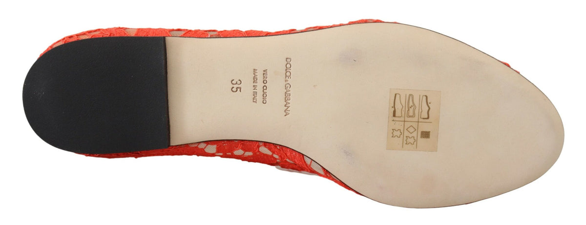 Dolce & Gabbana Red Taormina Lace Crystals Ballet Flats Shoes rot