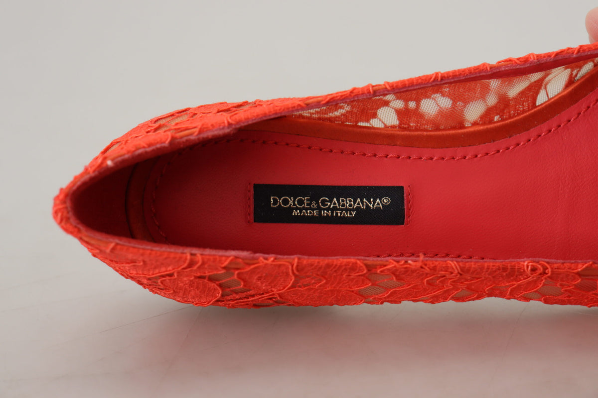Dolce & Gabbana Red Taormina Lace Crystals Ballet Flats Shoes rot