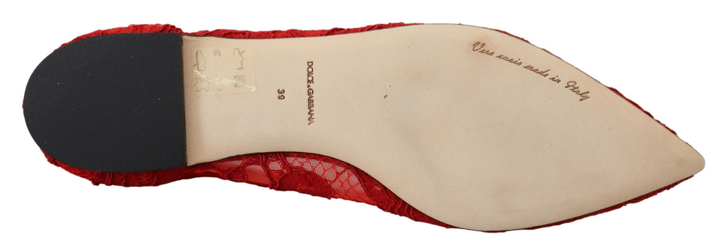 Dolce & Gabbana Red Taormina Crystals Loafers Flats Shoes rot