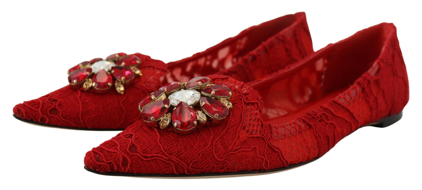 Dolce & Gabbana Red Taormina Crystals Loafers Flats Shoes rot