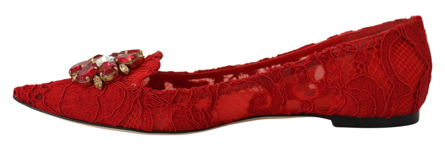 Dolce & Gabbana Red Taormina Crystals Loafers Flats Shoes rot