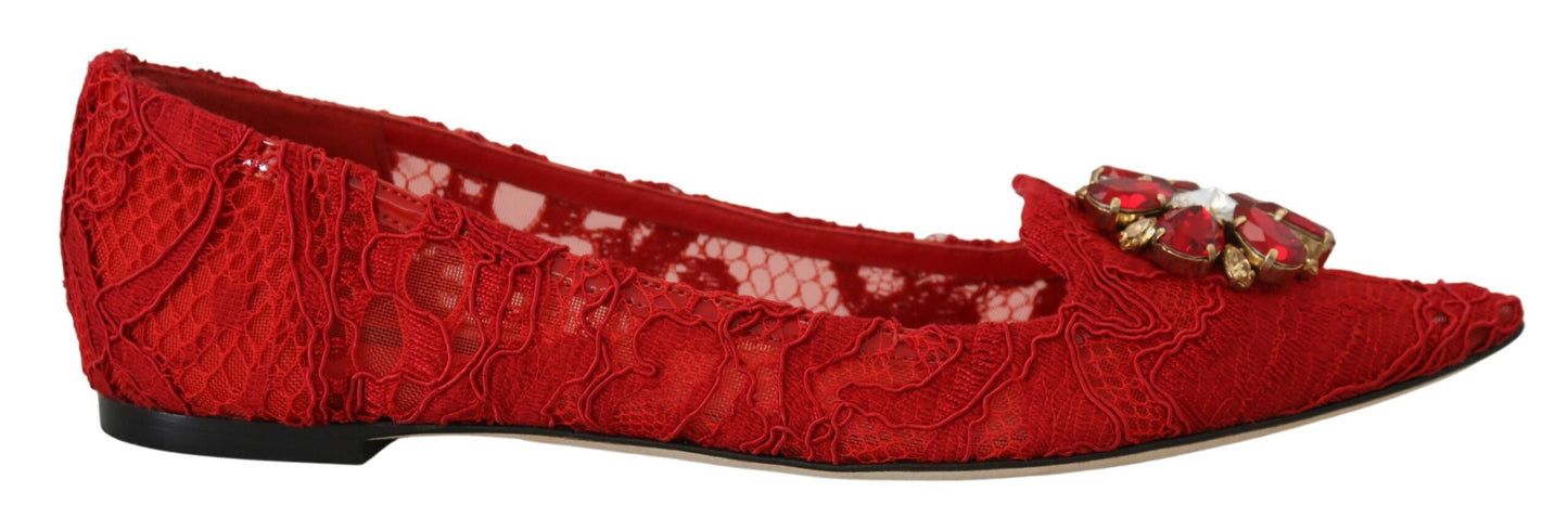 Dolce & Gabbana Red Taormina Crystals Loafers Flats Shoes rot
