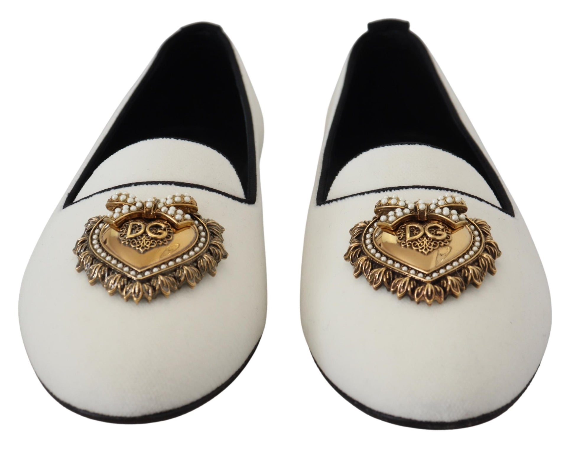 Dolce & Gabbana White Velvet Slip Ons Loafers Flats Shoes weiss