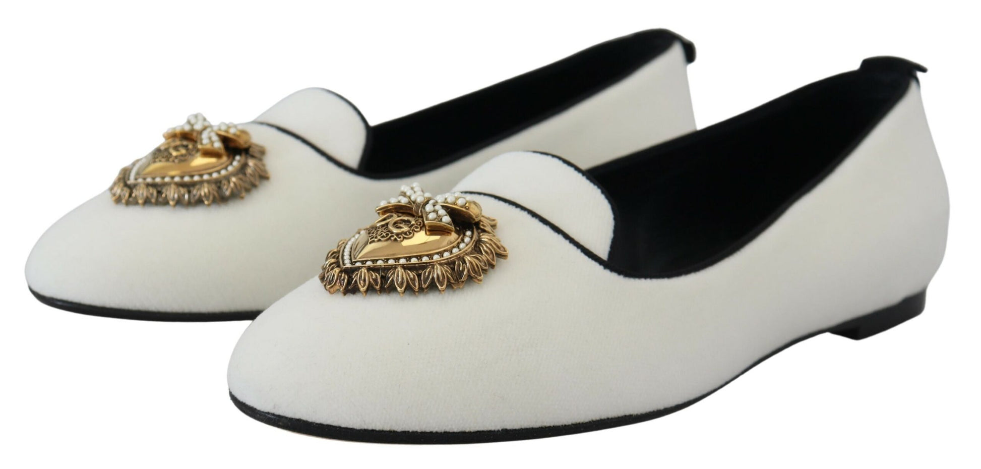 Dolce & Gabbana White Velvet Slip Ons Loafers Flats Shoes weiss
