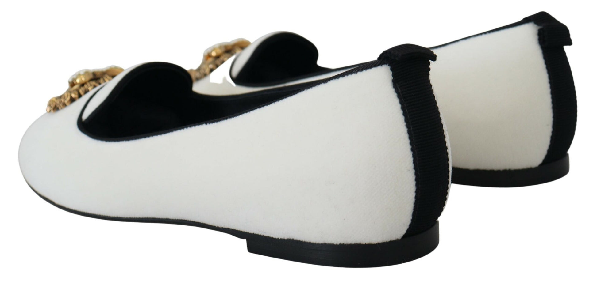 Dolce & Gabbana White Velvet Slip Ons Loafers Flats Shoes weiss