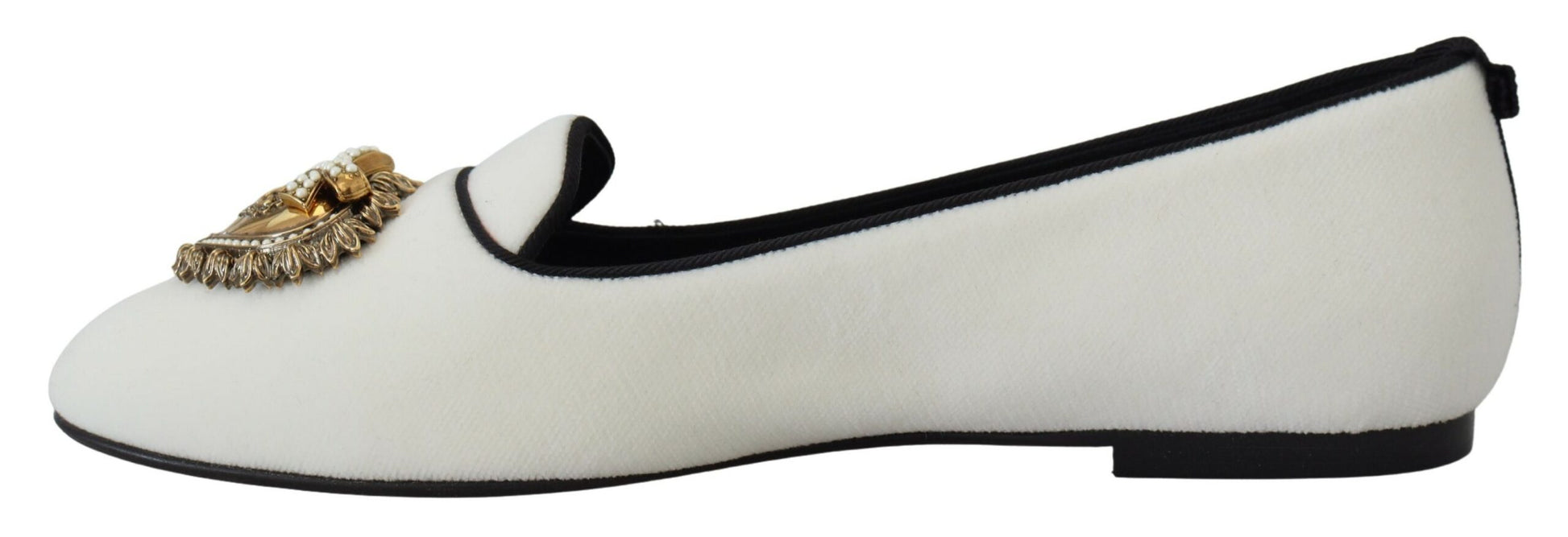 Dolce & Gabbana White Velvet Slip Ons Loafers Flats Shoes weiss