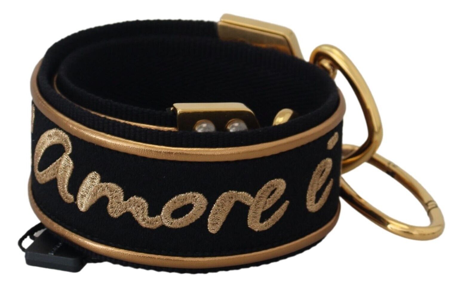 Dolce & Gabbana Black Gold Logo Print Brass Bag Shoulder Strap Curated Luxury Accessories by Orvyn