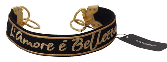 Dolce & Gabbana Black Gold Logo Print Brass Bag Shoulder Strap Curated Luxury Accessories by Orvyn