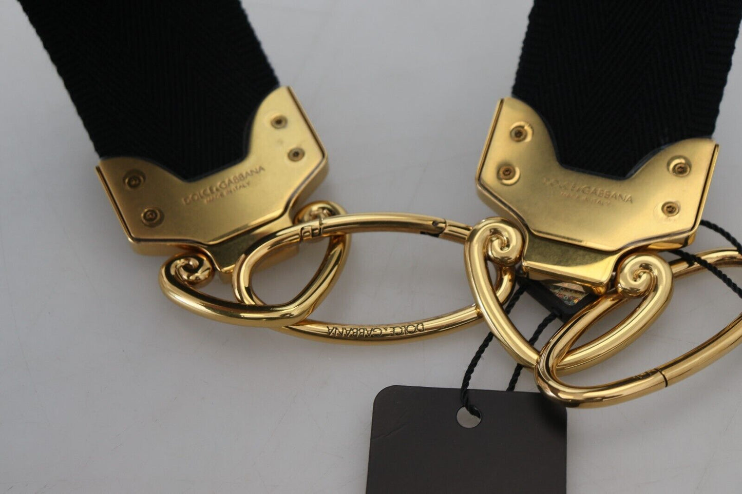 Dolce & Gabbana Black Gold Logo Print Brass Bag Shoulder Strap Curated Luxury Accessories by Orvyn