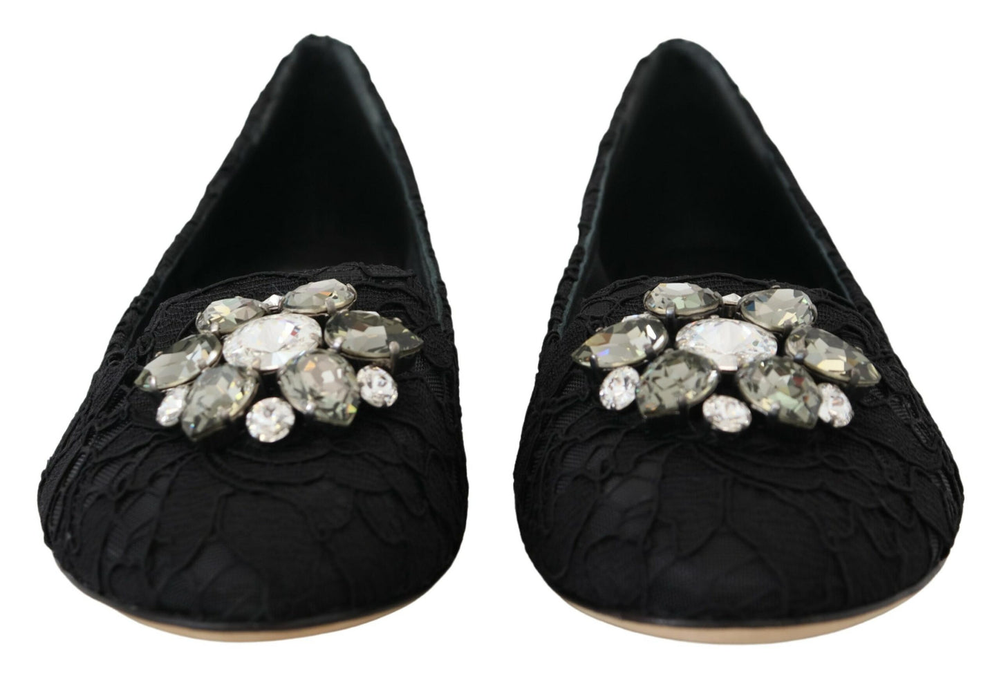 Dolce & Gabbana Black Taormina Lace Crystals Flats Shoes schwarz