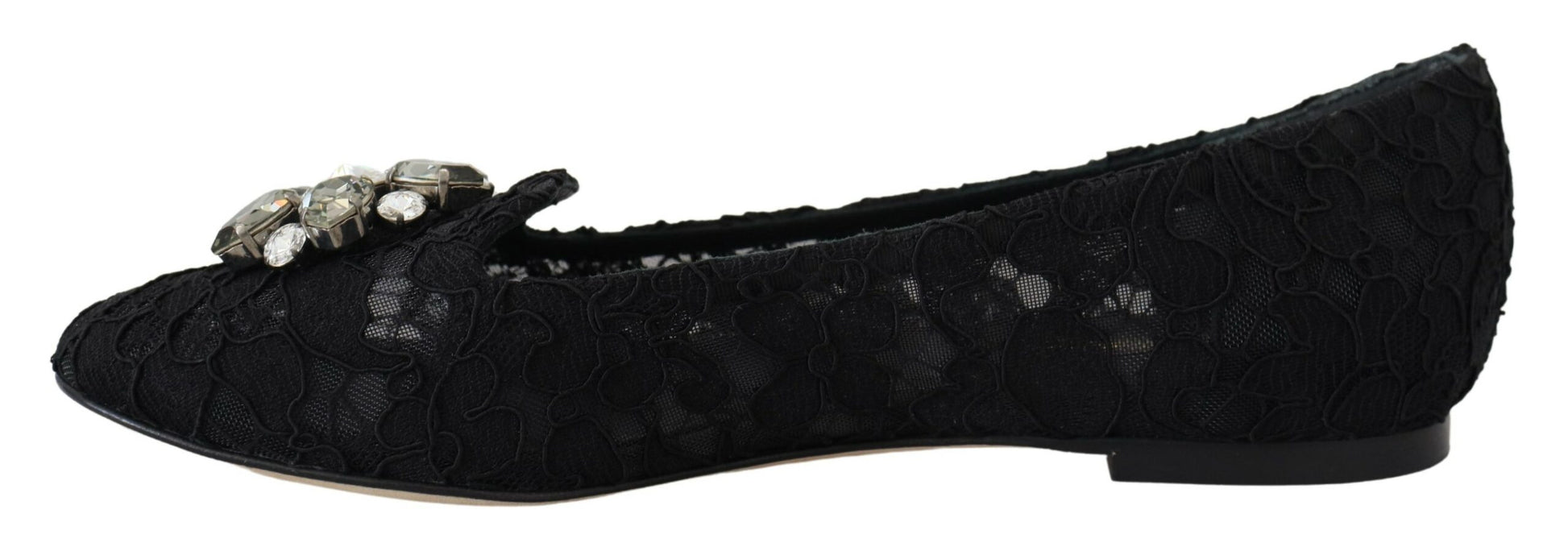 Dolce & Gabbana Black Taormina Lace Crystals Flats Shoes schwarz