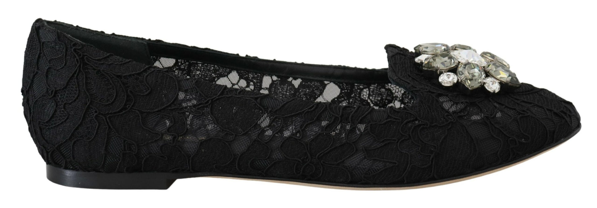 Dolce & Gabbana Black Taormina Lace Crystals Flats Shoes schwarz