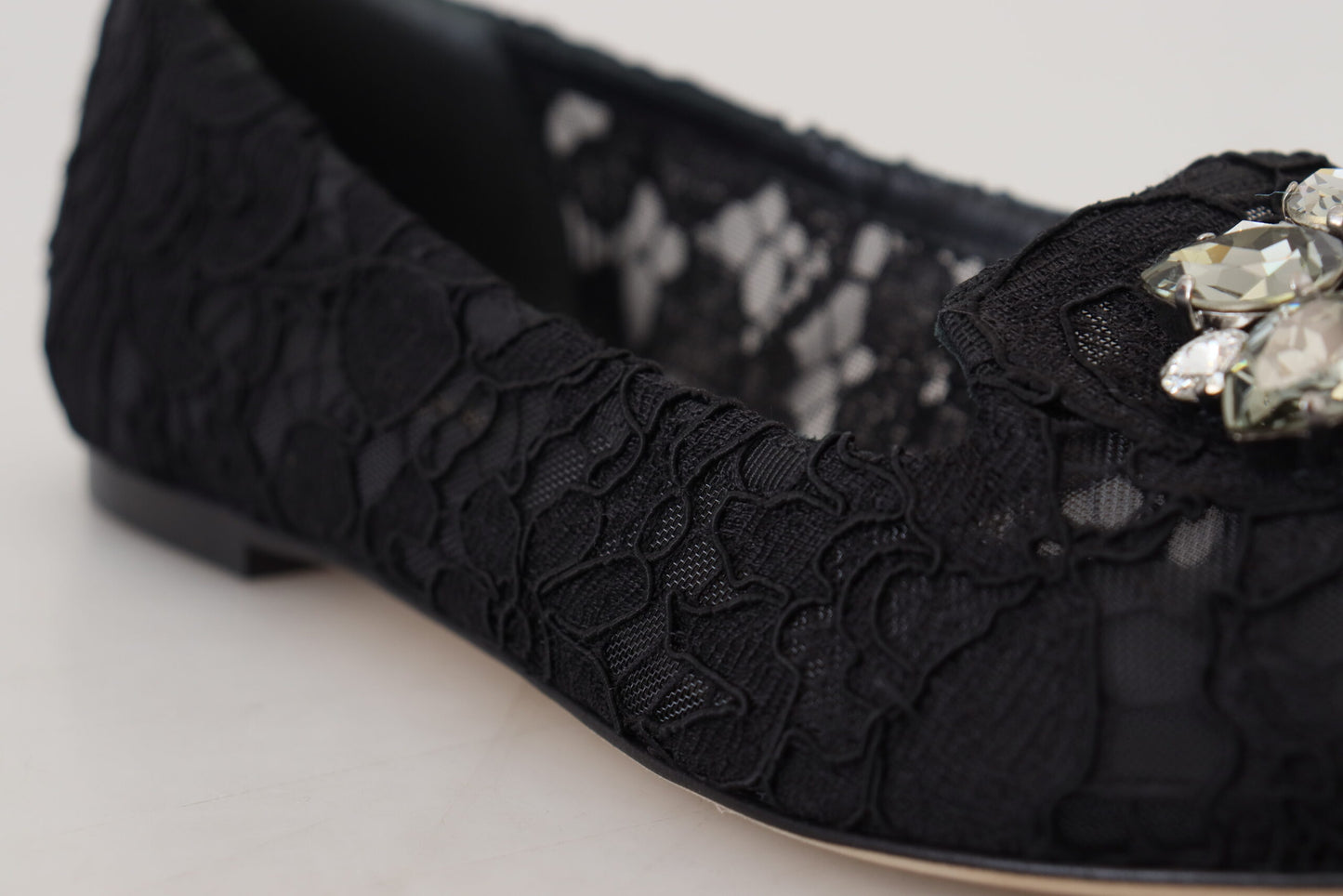 Dolce & Gabbana Black Taormina Lace Crystals Flats Shoes schwarz