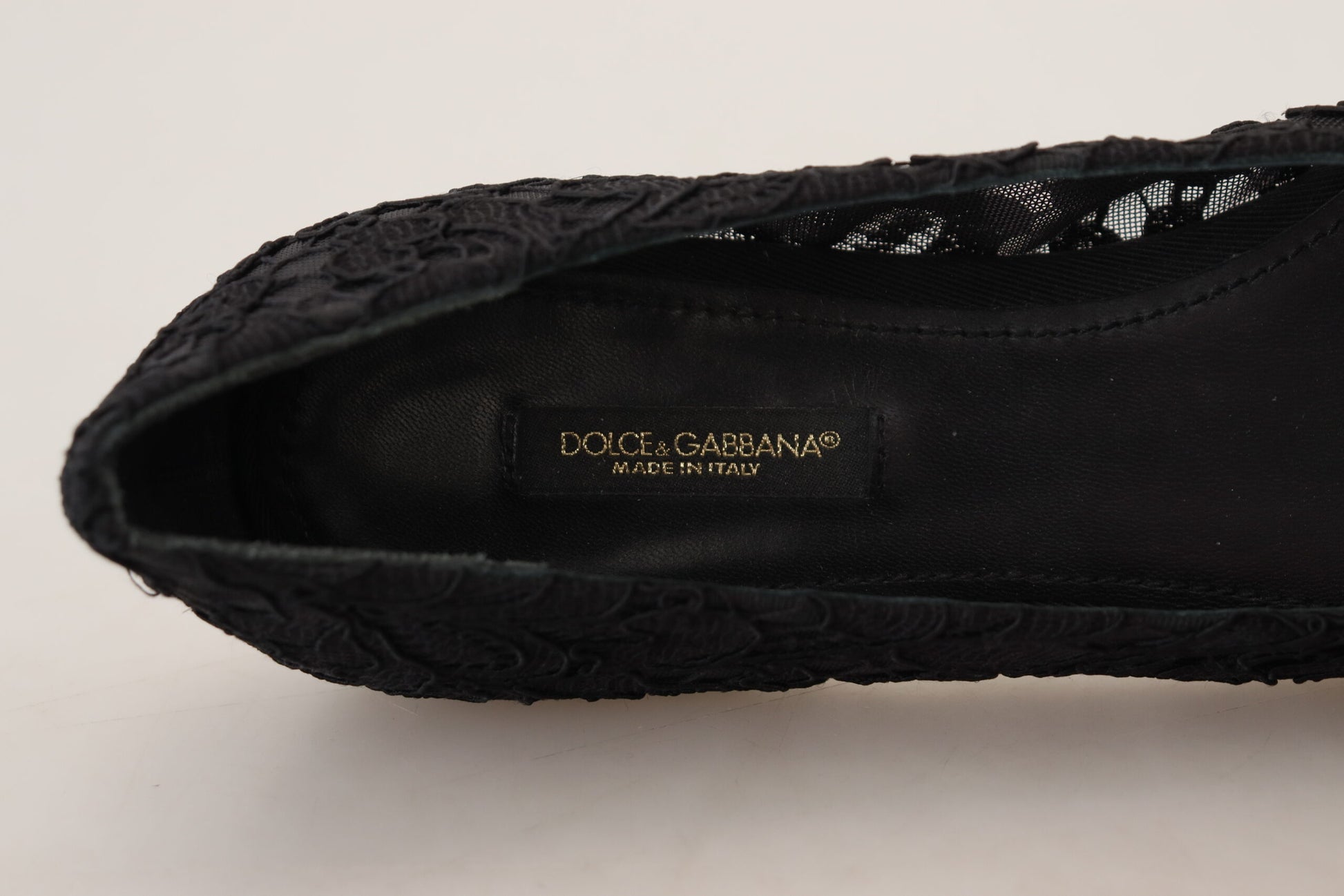 Dolce & Gabbana Black Taormina Lace Crystals Flats Shoes schwarz