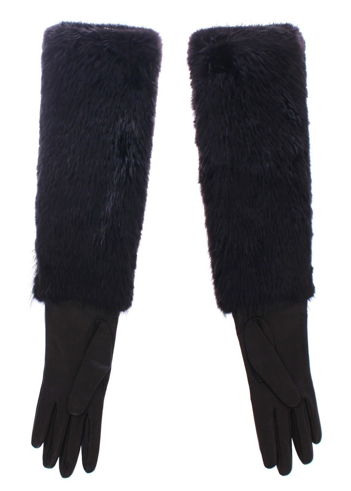 Dolce & Gabbana Black Beaver Fur Lambskin Leather Elbow Gloves Curated Luxury Accessories by Orvyn