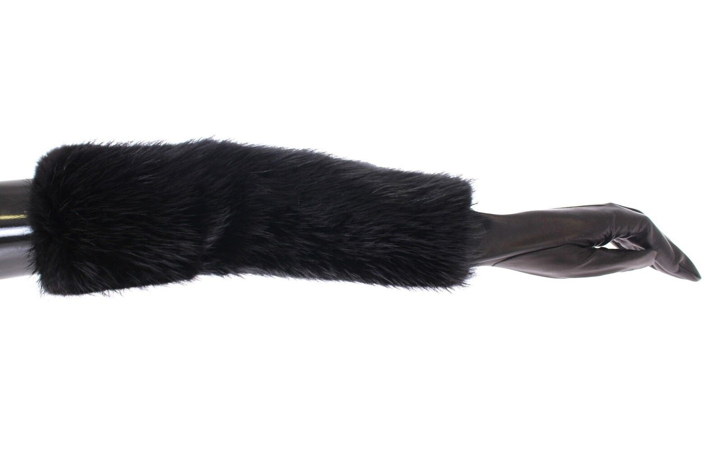 Dolce & Gabbana Black Beaver Fur Lambskin Leather Elbow Gloves Curated Luxury Accessories by Orvyn