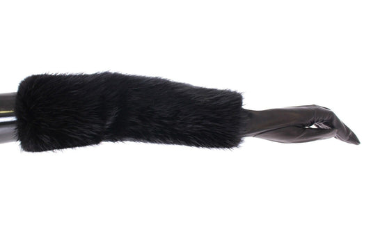 Dolce & Gabbana Black Beaver Fur Lambskin Leather Elbow Gloves Curated Luxury Accessories by Orvyn