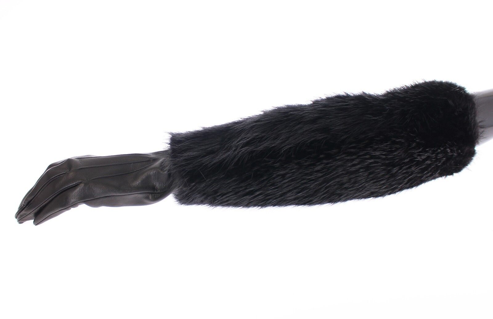 Dolce & Gabbana Black Beaver Fur Lambskin Leather Elbow Gloves Curated Luxury Accessories by Orvyn