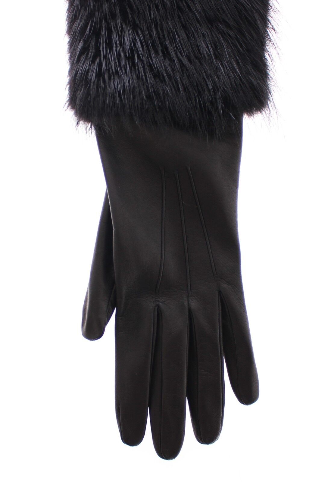Dolce & Gabbana Black Beaver Fur Lambskin Leather Elbow Gloves Curated Luxury Accessories by Orvyn