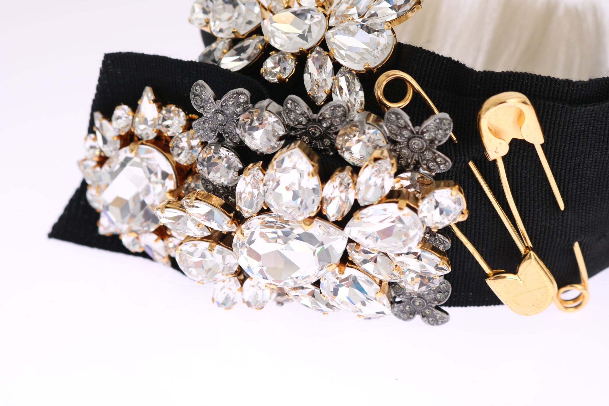 Dolce & Gabbana Black Crystal White Hair Parrucchiera Headband Diadem Curated Luxury Accessories by Orvyn