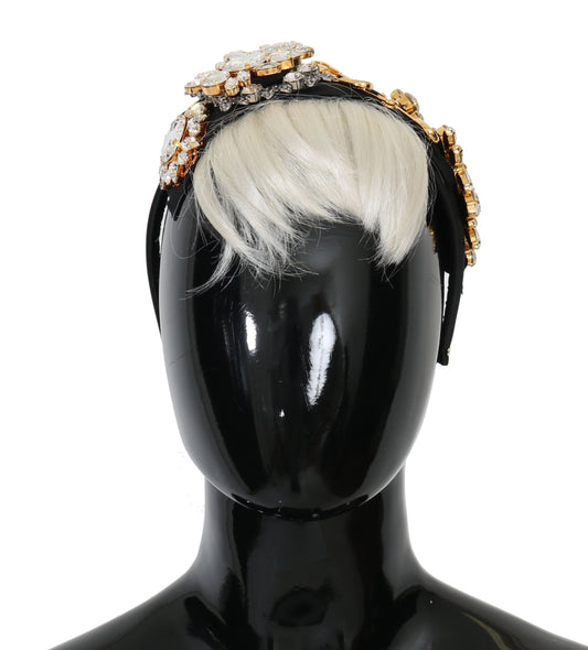 Dolce & Gabbana Black Crystal White Hair Parrucchiera Headband Diadem Curated Luxury Accessories by Orvyn
