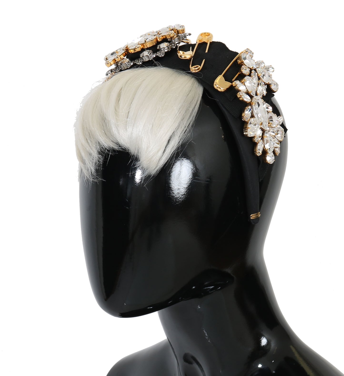 Dolce & Gabbana Black Crystal White Hair Parrucchiera Headband Diadem Curated Luxury Accessories by Orvyn