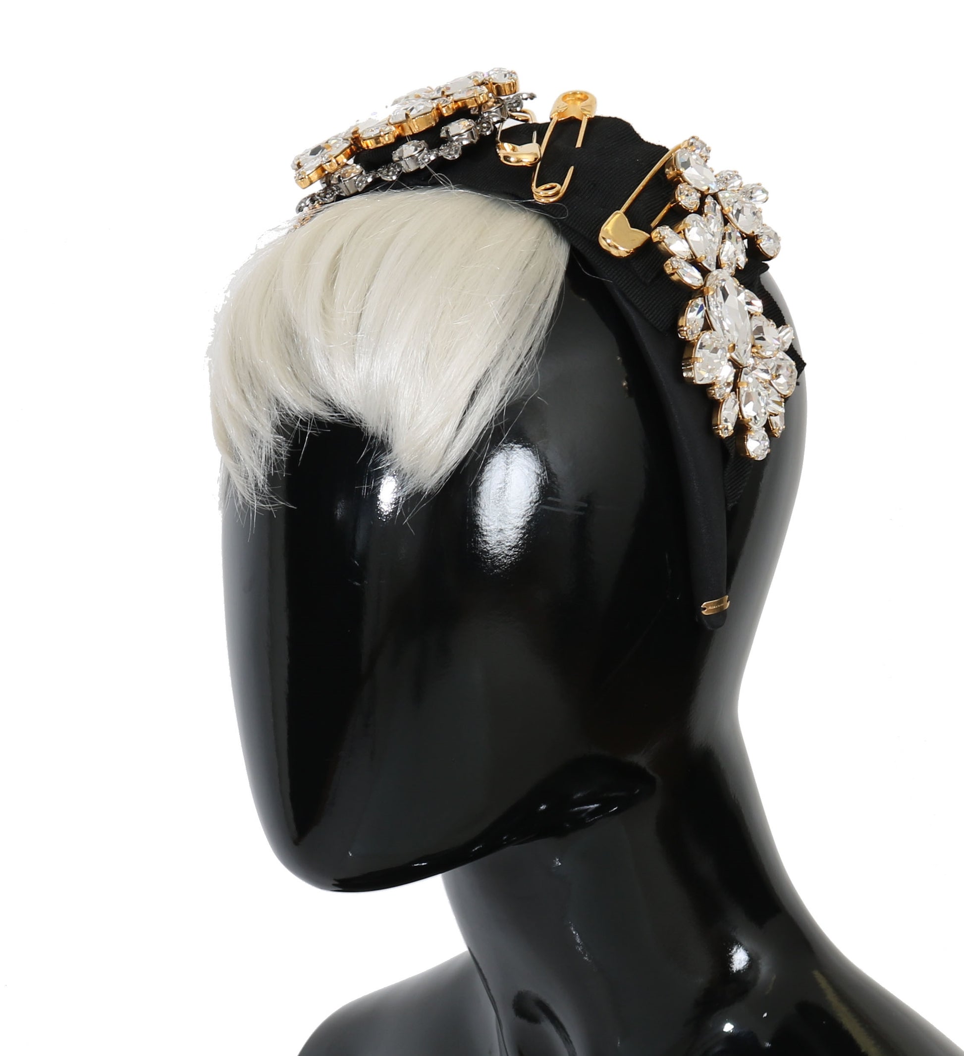 Dolce & Gabbana Black Crystal White Hair Parrucchiera Headband Diadem Curated Luxury Accessories by Orvyn