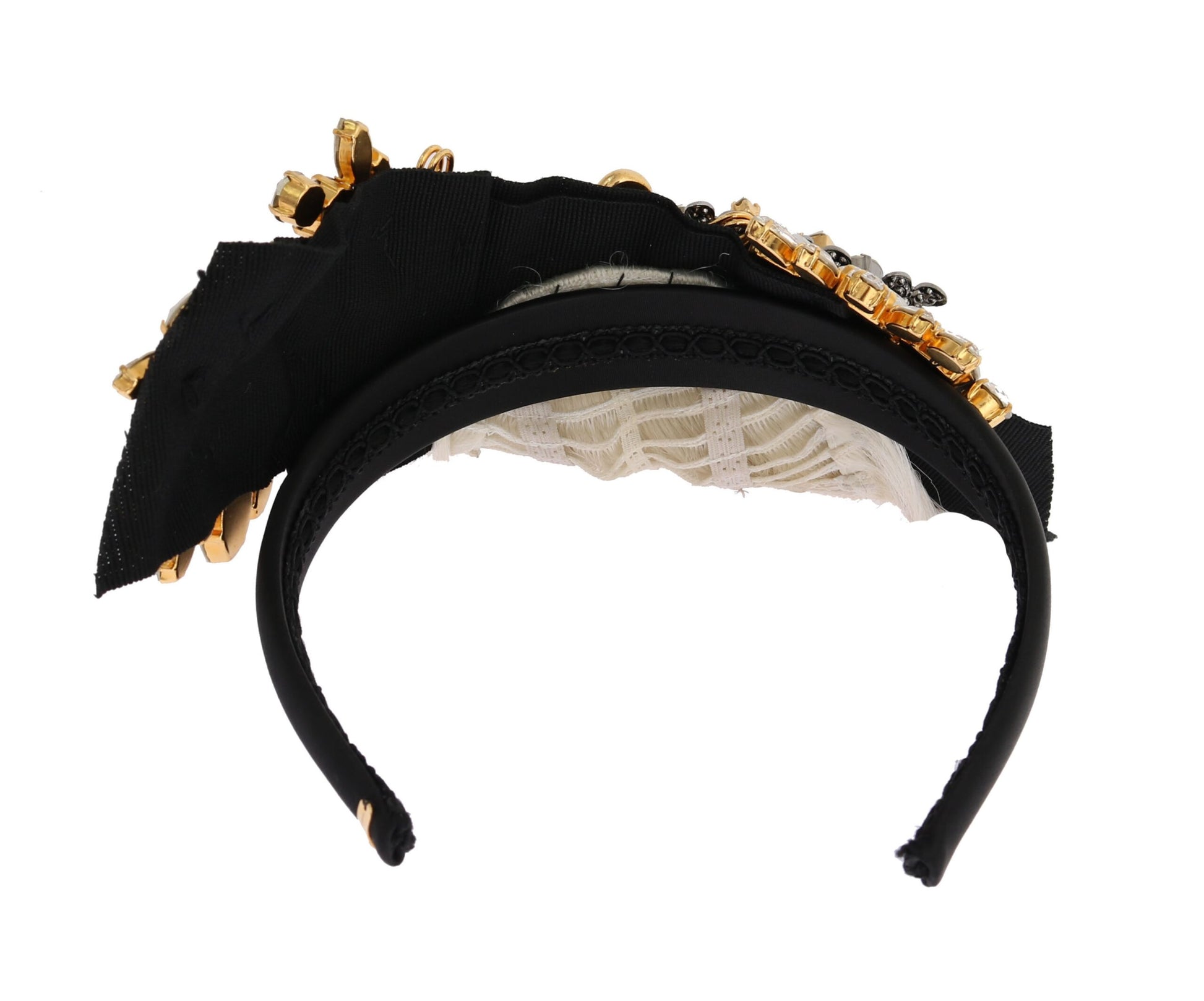 Dolce & Gabbana Black Crystal White Hair Parrucchiera Headband Diadem Curated Luxury Accessories by Orvyn
