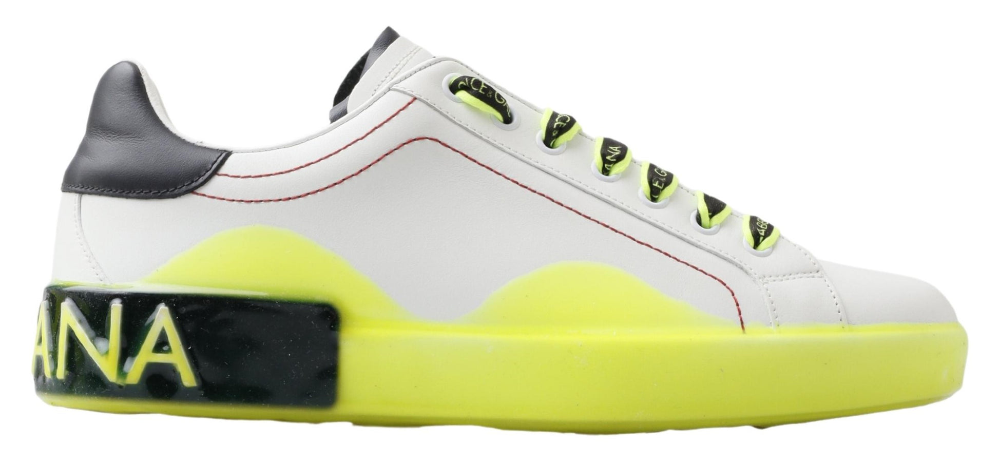 Dolce & Gabbana White Yellow Portofino Leather Sneakers Shoes weiss
