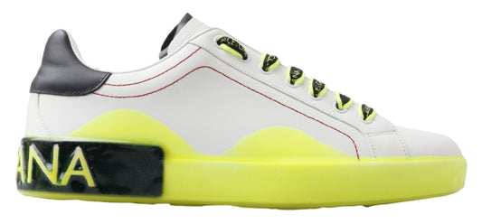 Dolce & Gabbana White Yellow Portofino Leather Sneakers Shoes weiss