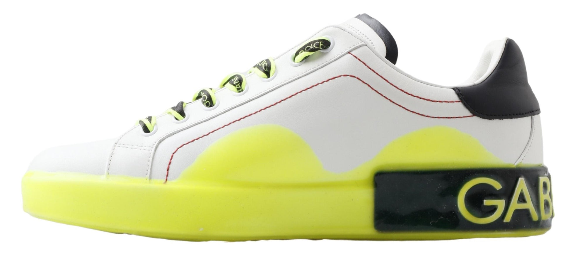 Dolce & Gabbana White Yellow Portofino Leather Sneakers Shoes weiss