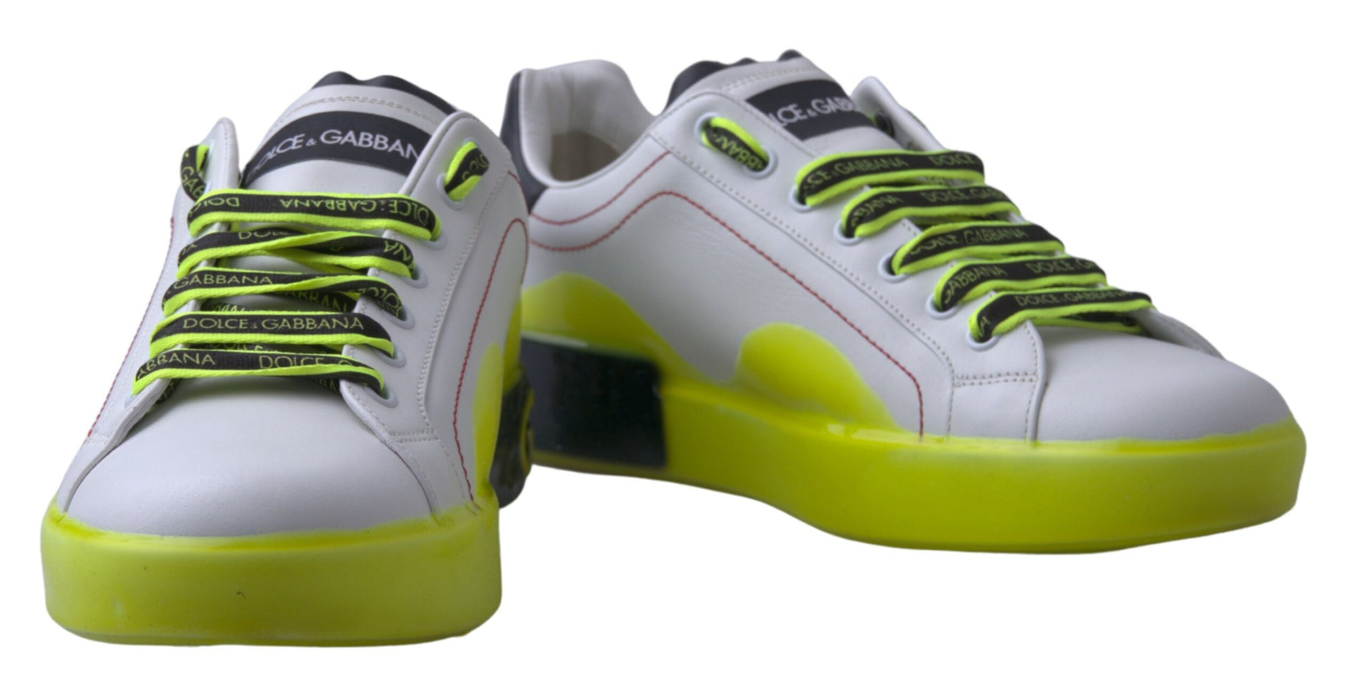 Dolce & Gabbana White Yellow Portofino Leather Sneakers Shoes weiss