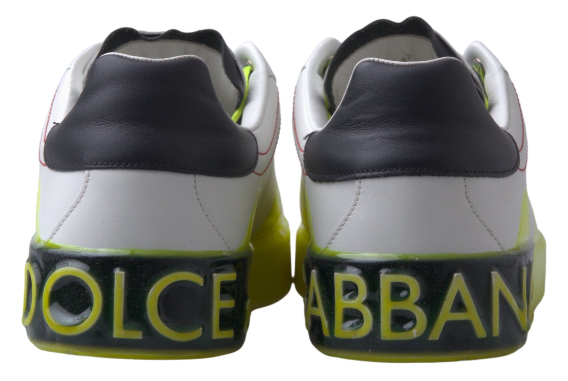 Dolce & Gabbana White Yellow Portofino Leather Sneakers Shoes weiss