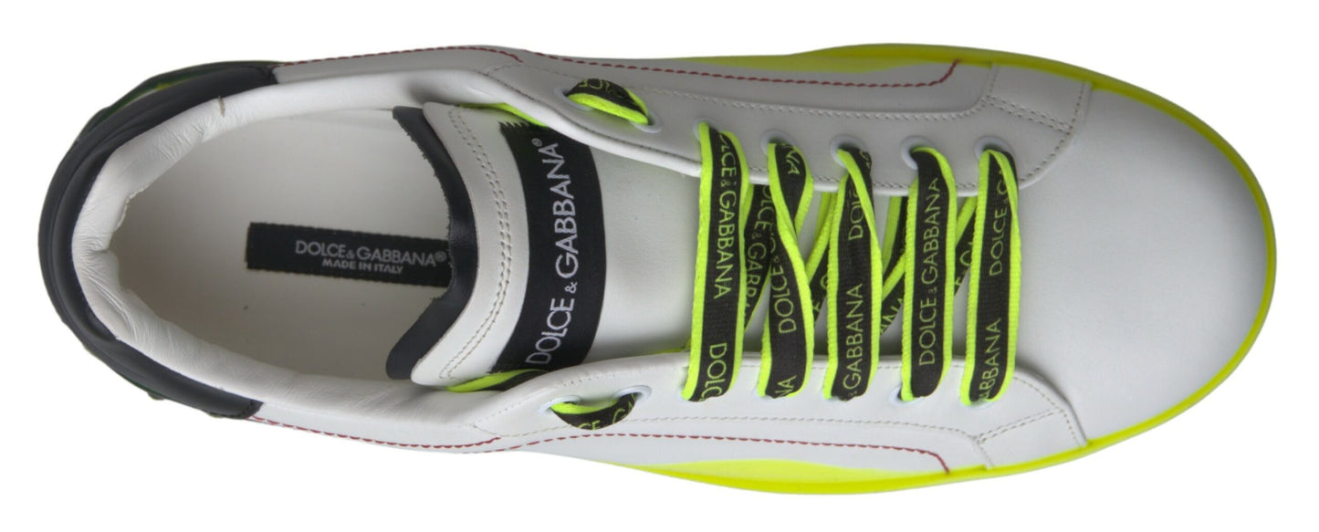 Dolce & Gabbana White Yellow Portofino Leather Sneakers Shoes weiss