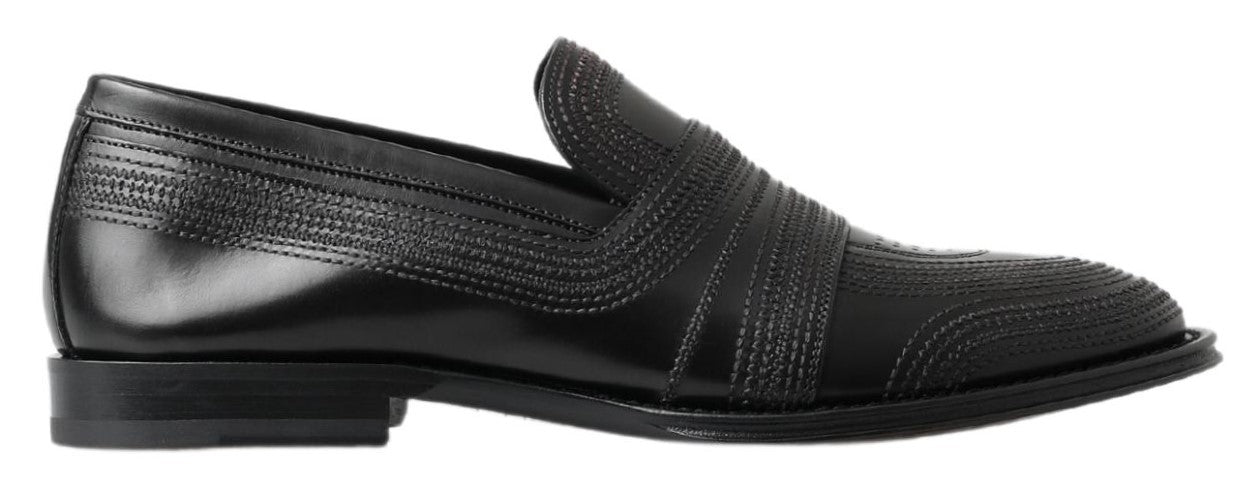 Dolce & Gabbana Black Leather Slipper Loafers Stitched Shoes schwarz