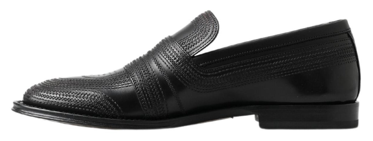 Dolce & Gabbana Black Leather Slipper Loafers Stitched Shoes schwarz