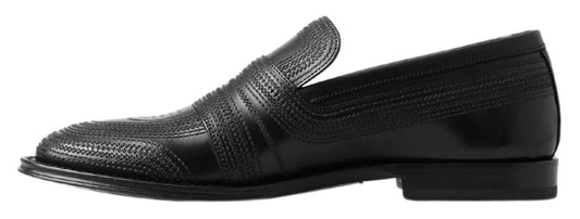 Dolce & Gabbana Black Leather Slipper Loafers Stitched Shoes schwarz