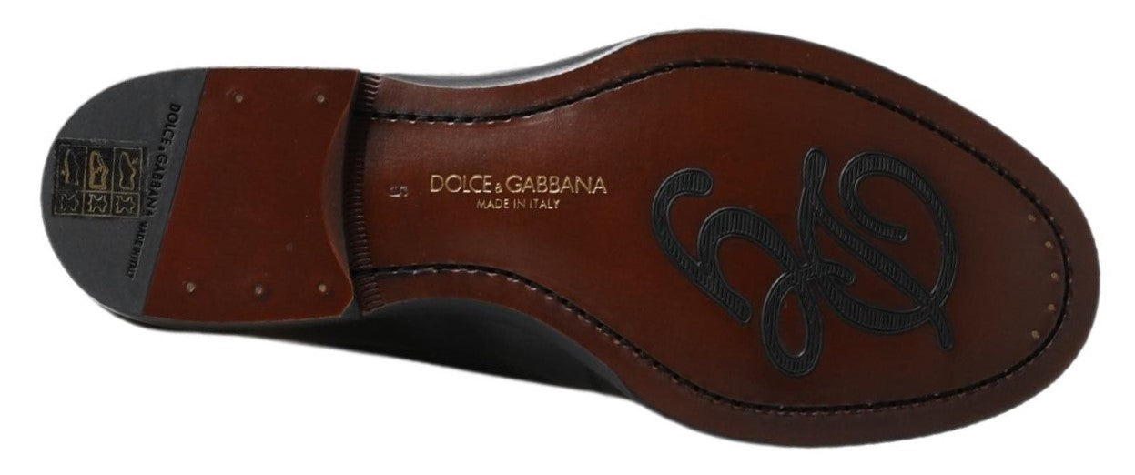 Dolce & Gabbana Black Leather Slipper Loafers Stitched Shoes schwarz