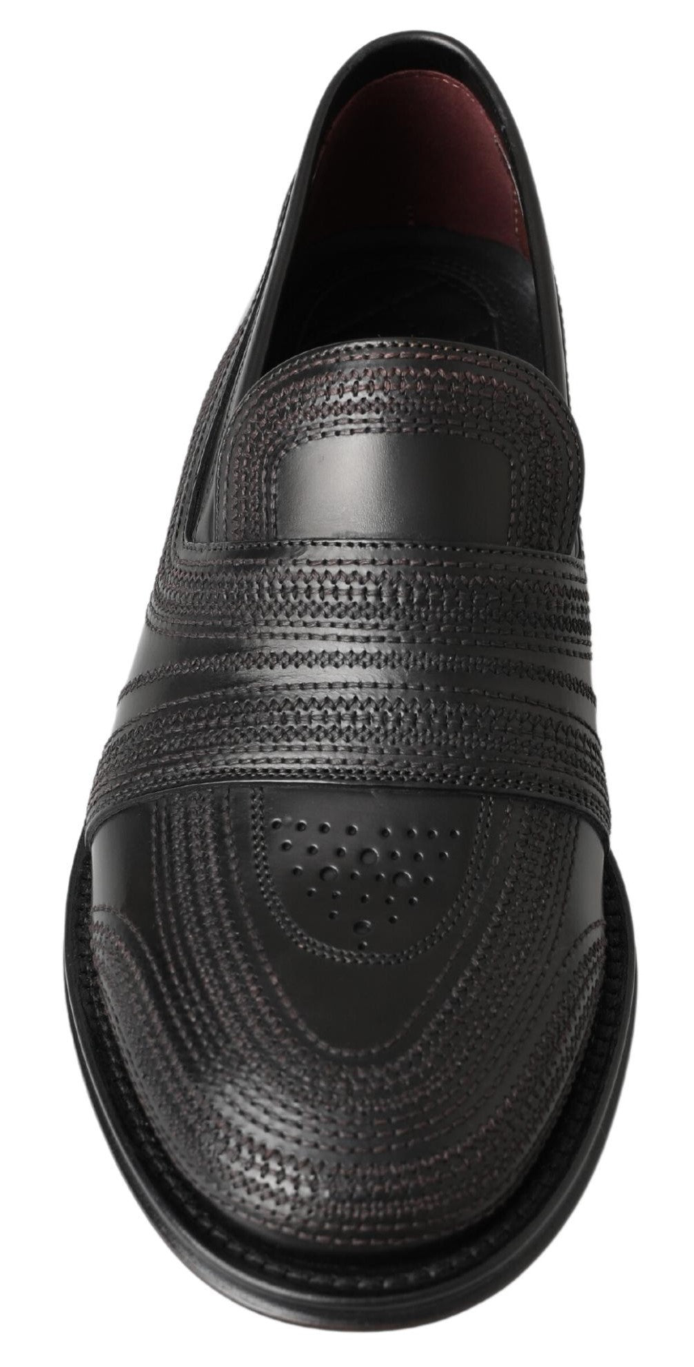 Dolce & Gabbana Black Leather Slipper Loafers Stitched Shoes schwarz