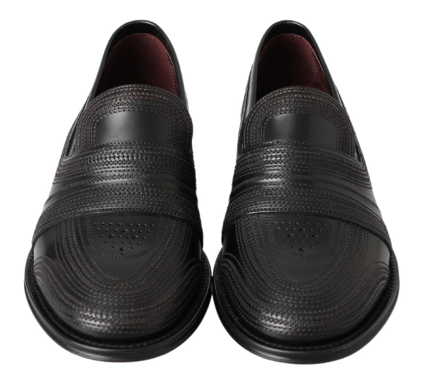 Dolce & Gabbana Black Leather Slipper Loafers Stitched Shoes schwarz