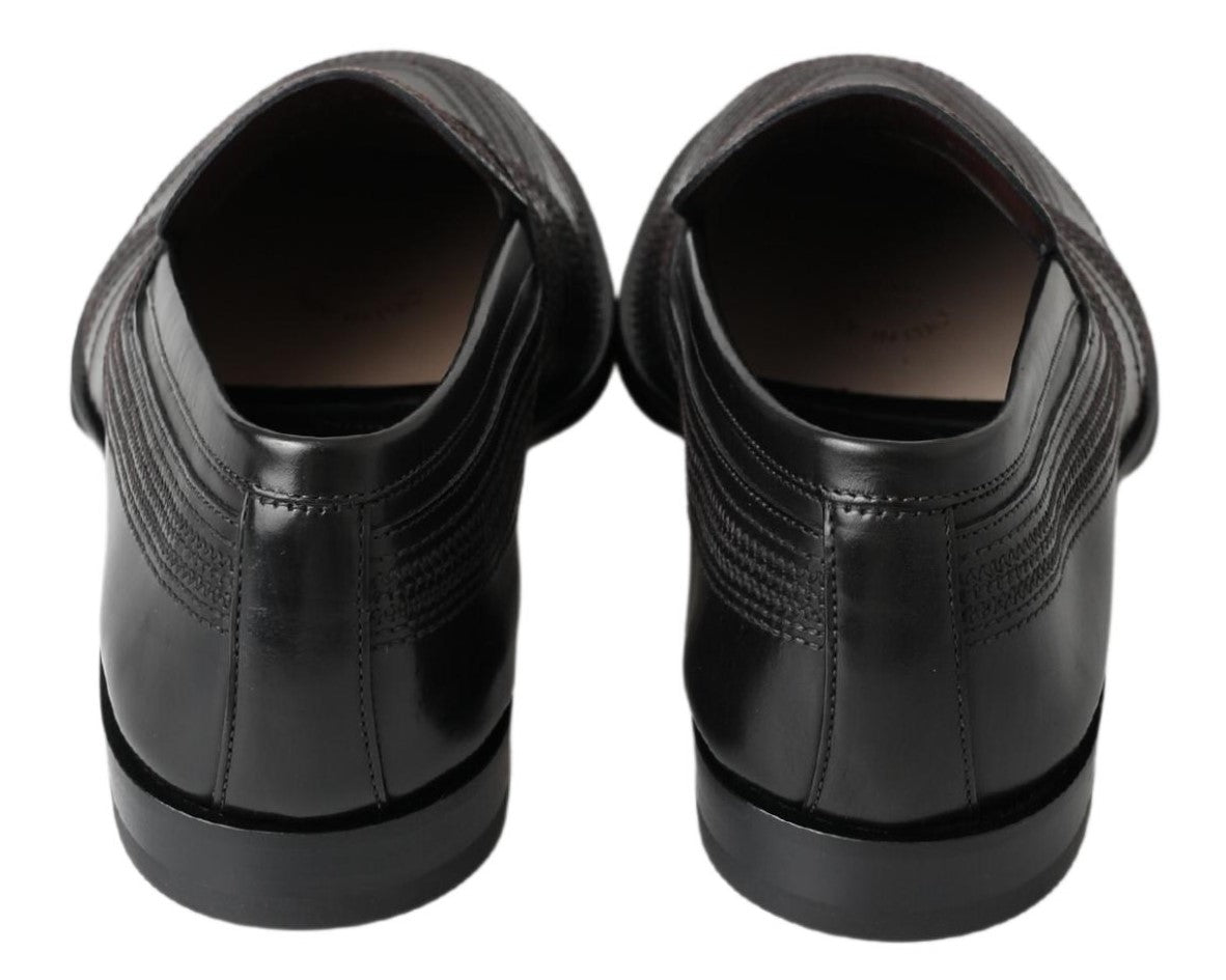 Dolce & Gabbana Black Leather Slipper Loafers Stitched Shoes schwarz