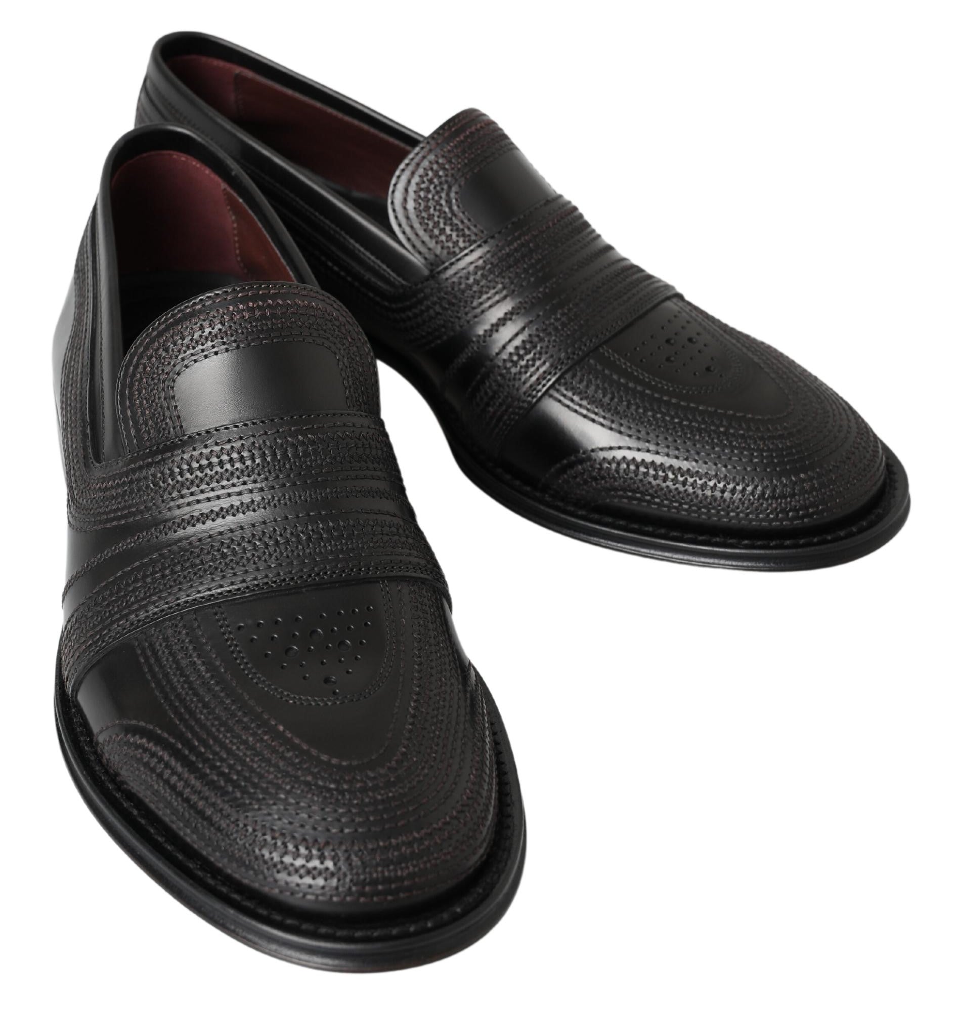 Dolce & Gabbana Black Leather Slipper Loafers Stitched Shoes schwarz